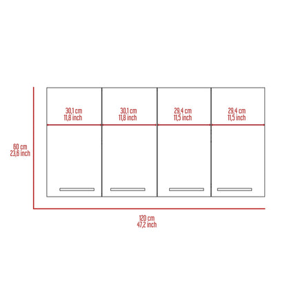 Wall Cabinet Four Doors, With Two Internal Shelves And Internal Plate And Glass Organizer - White