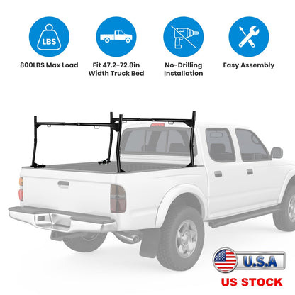 1Pair Extendable Truck Ladder Rack Non-Drilling Pick-up Truck Bed Utility Rack Adjustable Steel Truck Rack with 800LBS Capacity for 47.2-72.8in Wide T