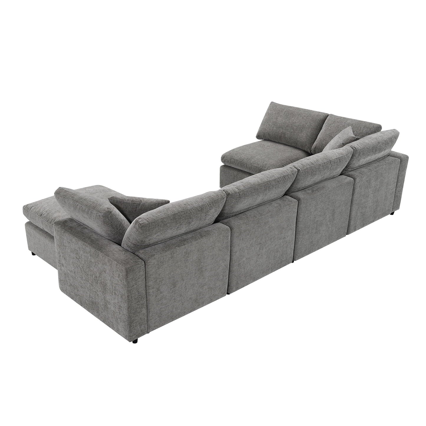 Modern Modular Cloud Sofa Bed, 6 Seat Sectional Couch Set With Ottoman, Free Combination, Convertible U Shaped Sleeper Sofa For Living Room