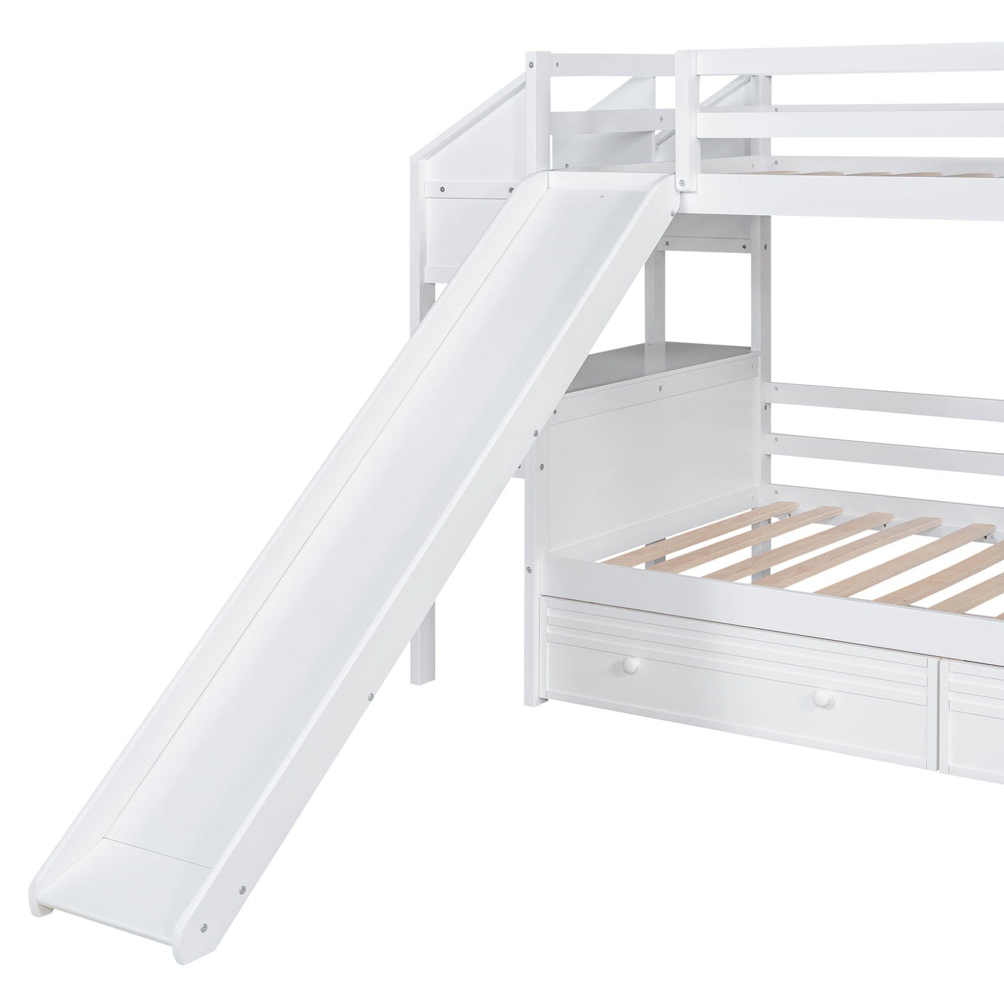 Bunk Bed With Storage Staircase, Slide, Desk, Drawers, And Shelves