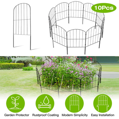 10Pcs Decorative Garden Fence Rustproof Iron Wire Arched Fence Animal Barrier Border 12.59Ó Width 23.93Ó Length For Yard Landscape Patio Outdoor Decor