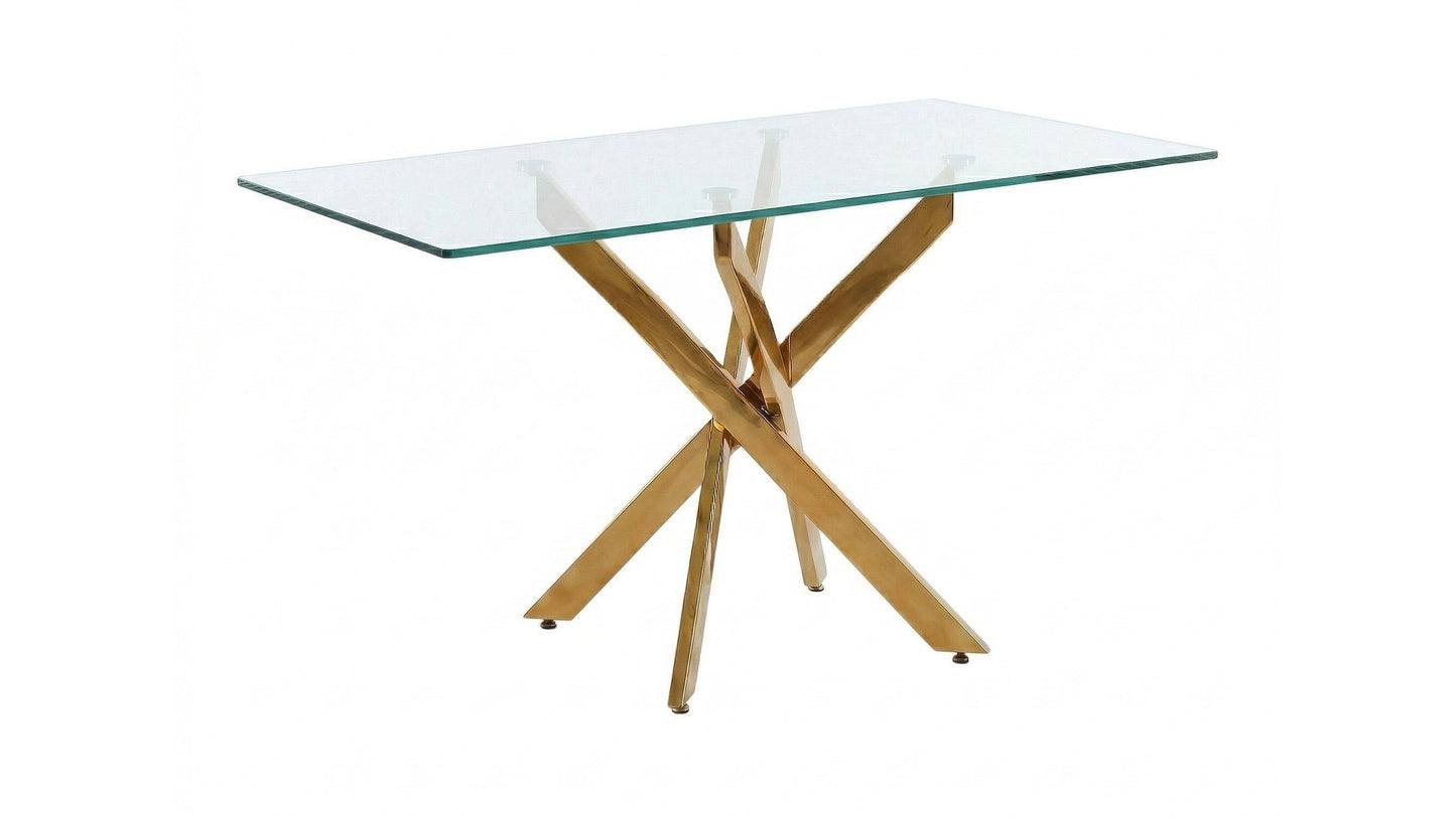Rectangular Glass Dining Table with Gold-Plated Legs