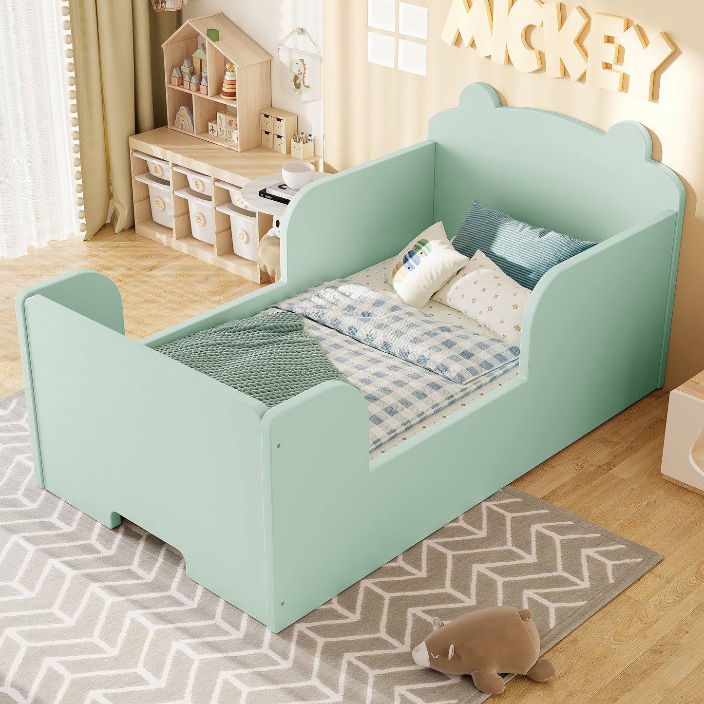 Toddler Floor Bed Frame, Bear Shape Cot Bed for Boys and Girls Ages 3-6