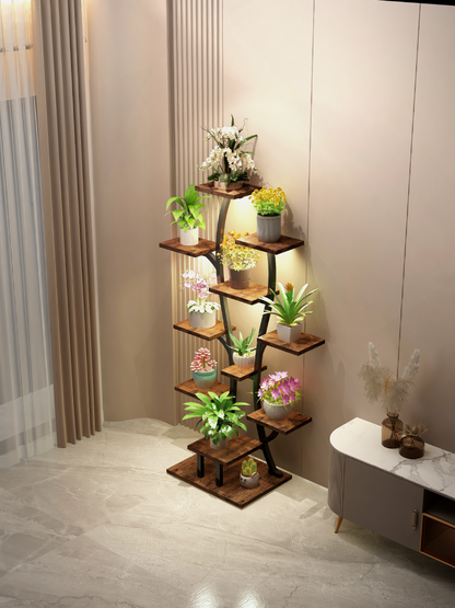 Vase Shape Indoor Plant Stand with Adjustable Grow Lights - Metal & MDF