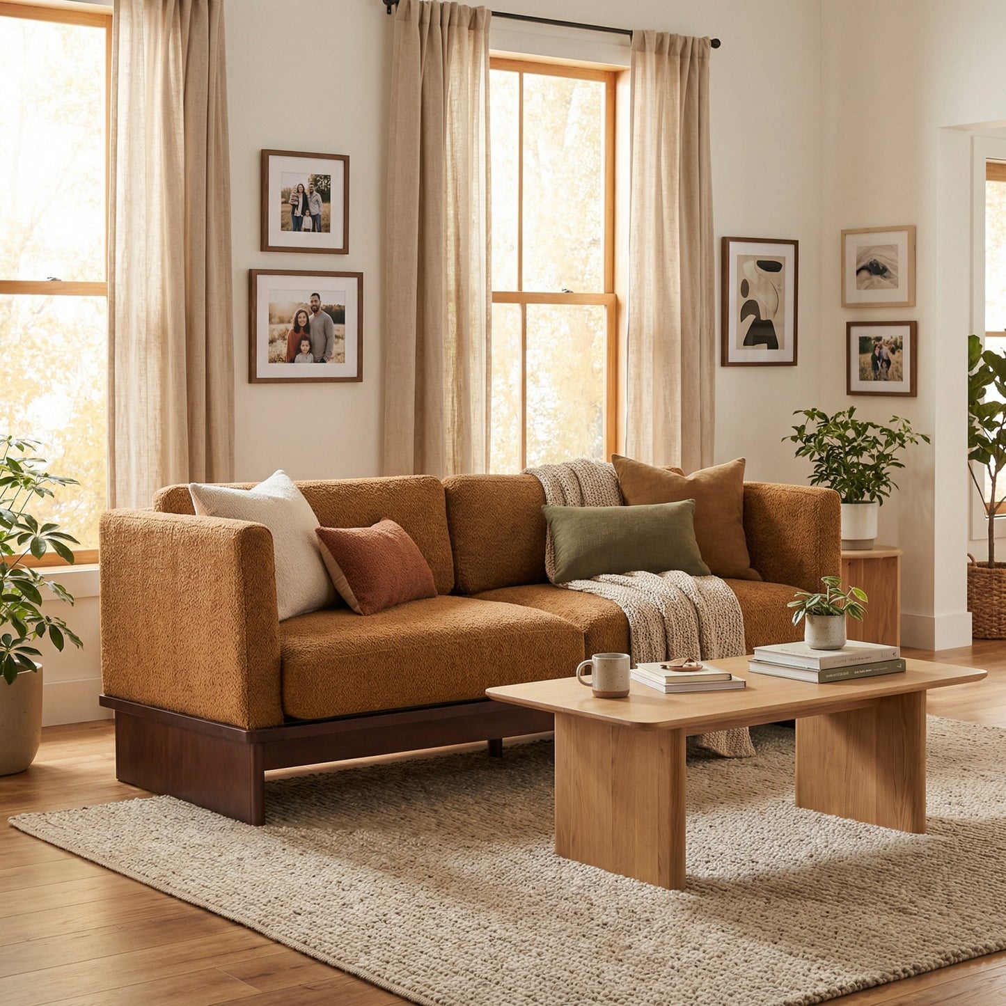 77 in. Square Arm Modern 3 Seater Boucle Sofa Upholstered Couch with Solid Wood Base
