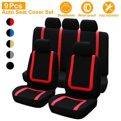 9Pcs Full Set Car Seat Covers For Auto Truck SUV Universal Front Rear Car Seats Headrest Protectors Split Bench Compatible