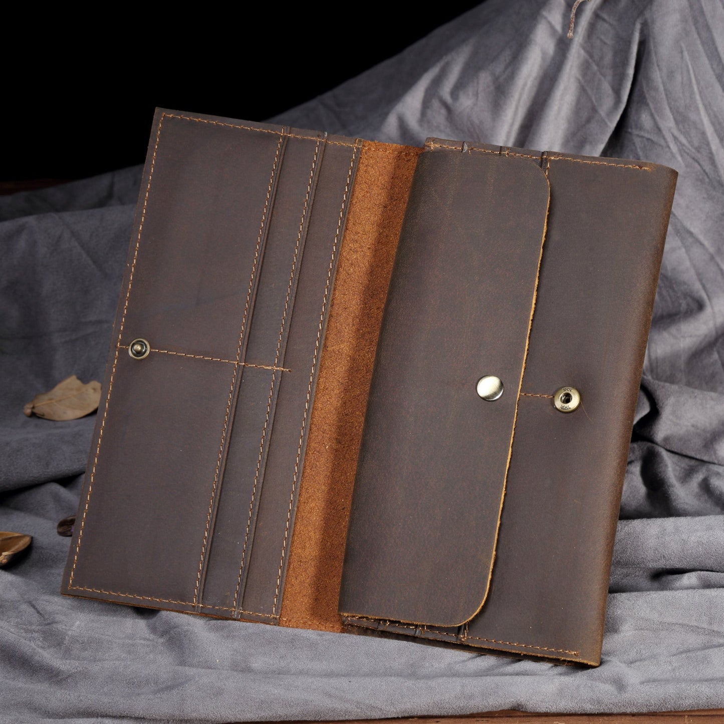 Retro Crazy Horse Leather Men's Long Wallet Handbag