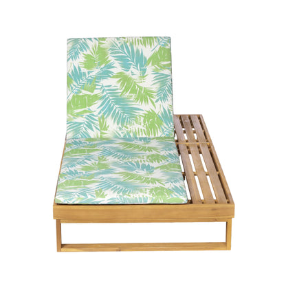 Teak Finish Acacia Wood Chaise Lounge with Leaf Coconut Cushion