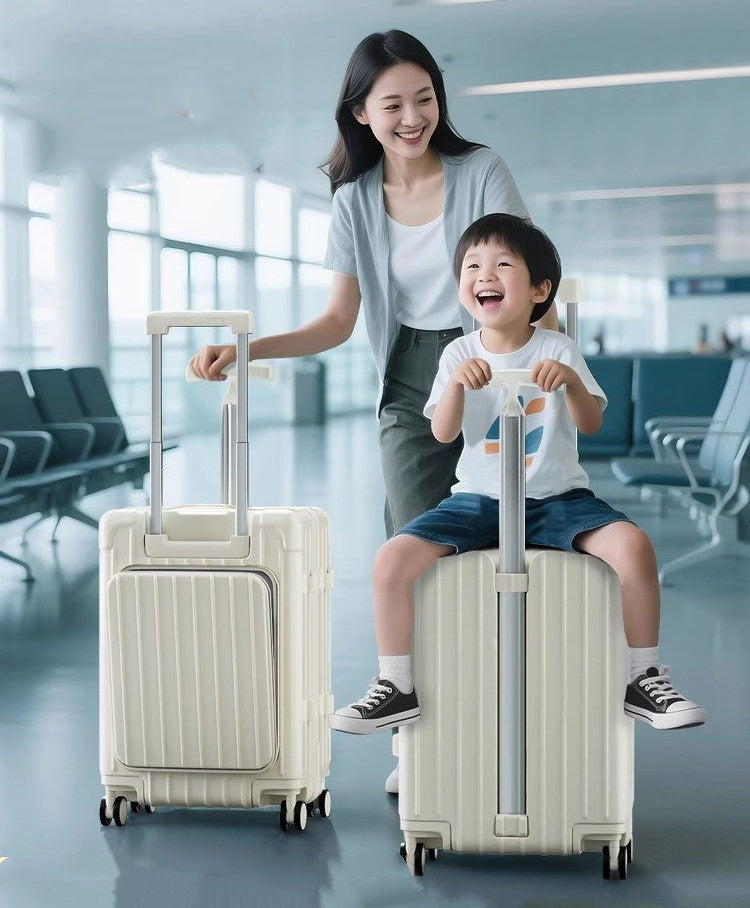 Double Pole Design Portable Luggage, Mother's Luggage, Children's Riding And Sitting Roller Luggage, Front Opening Luggage, Silent Rotating Wheels, Dry Wet Separation, T-shaped Handle Travel Bag