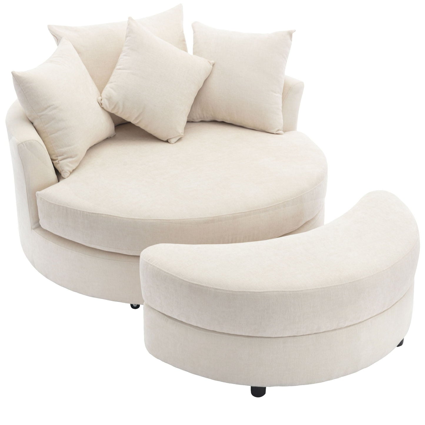 360° Swivel Accent Barrel Chair With Storage Ottoman & 4 Pillows, Modern Leisure Chair Round Accent For Living Room