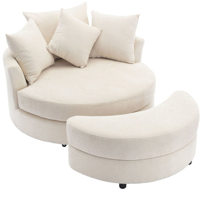 360° Swivel Accent Barrel Chair With Storage Ottoman & 4 Pillows, Modern Leisure Chair Round Accent For Living Room