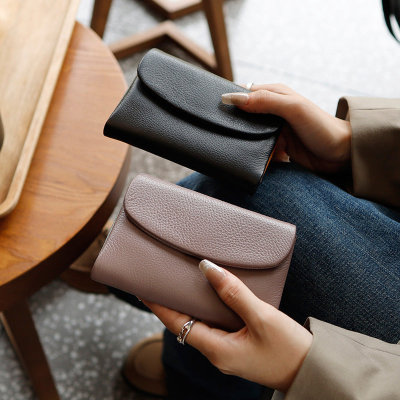 Genuine Leather Womens Short Wallet Card Holder With Multiple Card Slots
