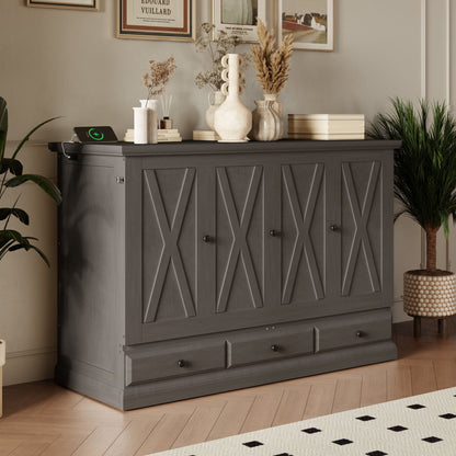 Murphy Bed Chest Cube Cabinet With Charging Station And Large Storage Drawer