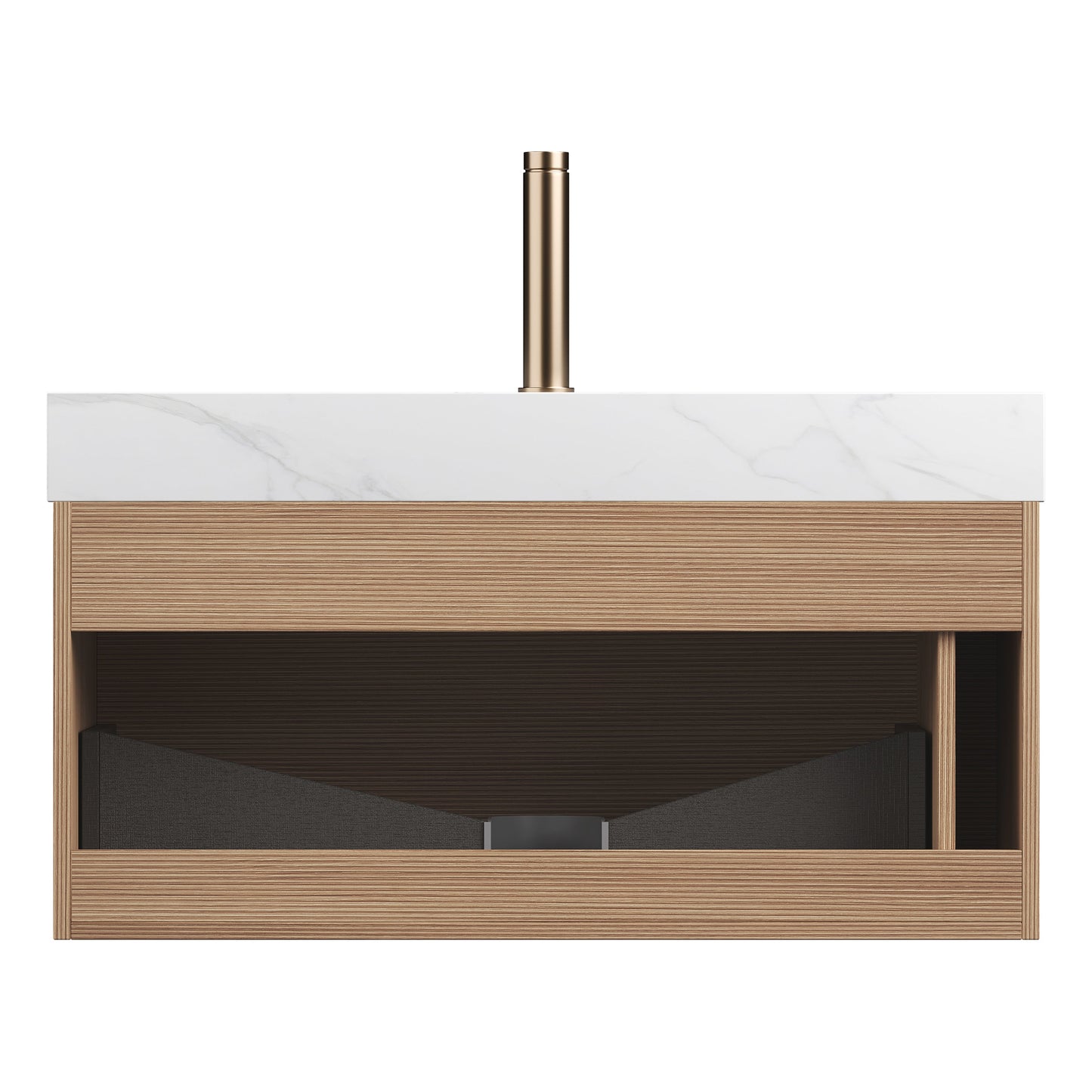 Nyah 36'' Bathroom Vanity & Sink, Floating Ultra-Slim Grille Plywood Cabinet, Drawer with Sensor Light, Carrara