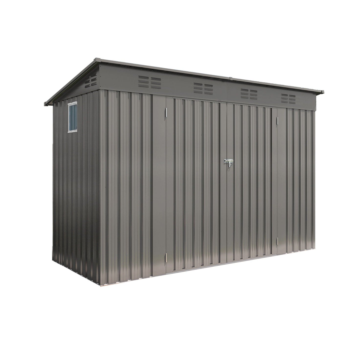 Outdoor Storage Shed, Tool House With Sloping Roof, 6 Vents And 2 Swing Doors For Backyard - Gray
