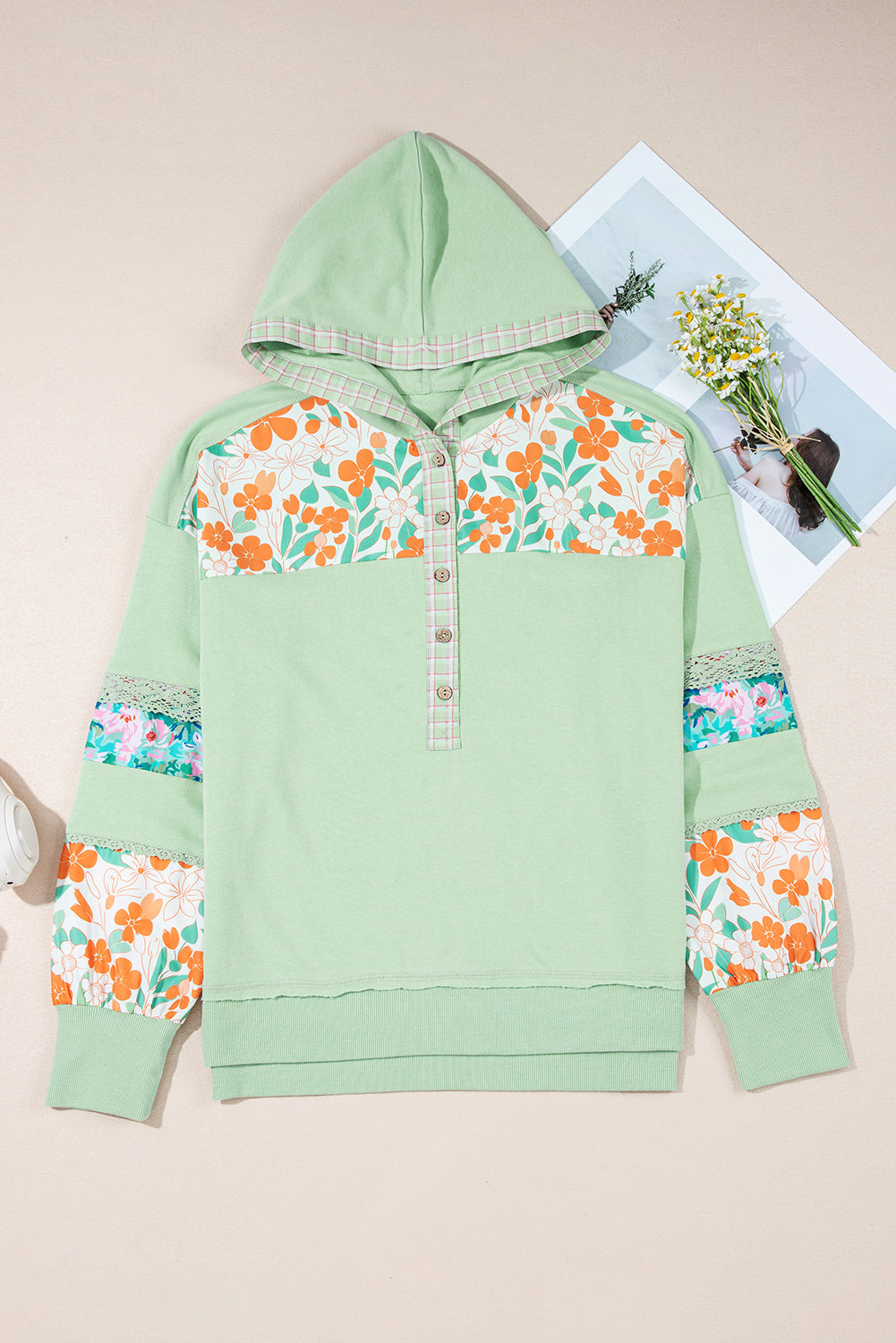Emberly Patchwork Half Hooded Pullover