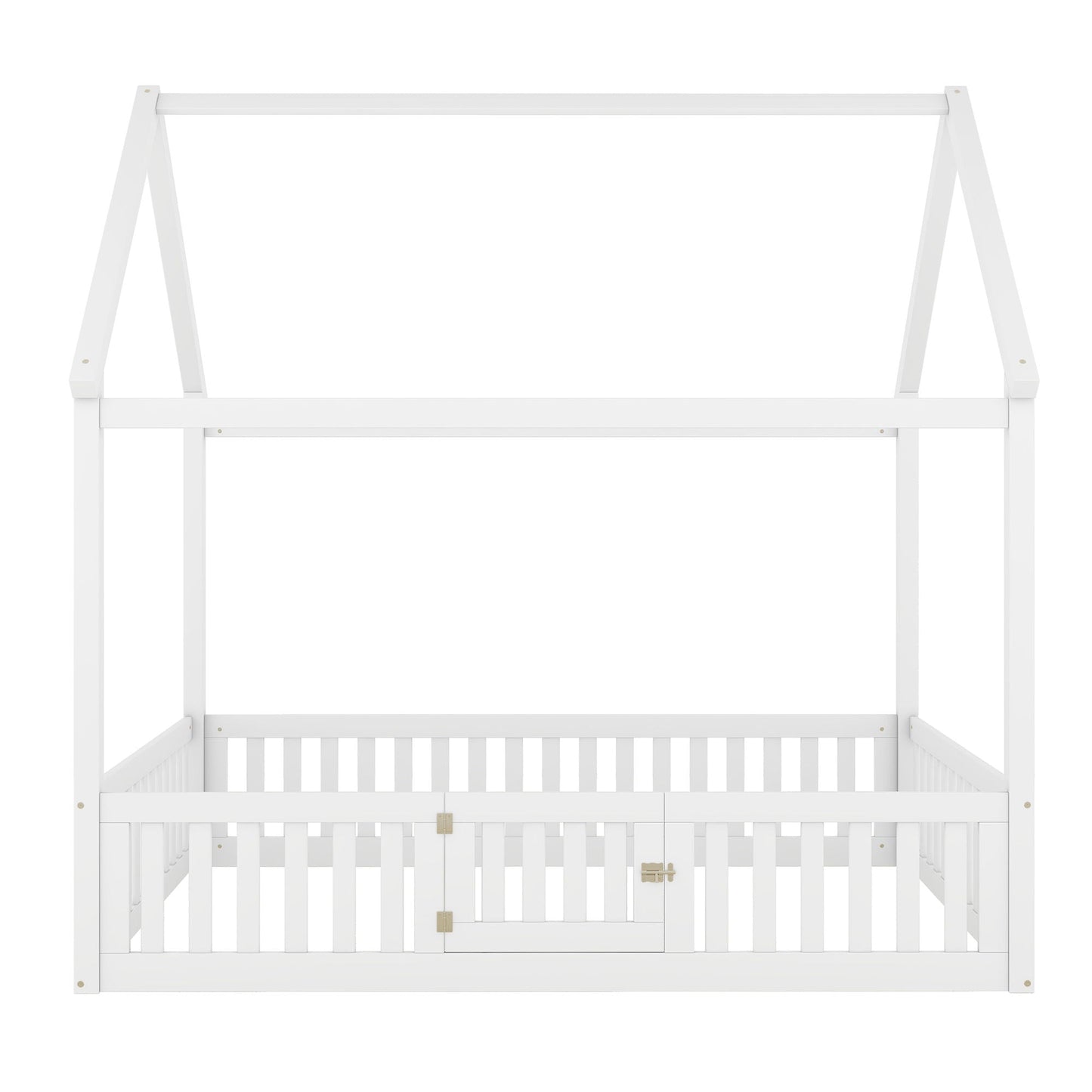 Wood House Bed With Fence And Door