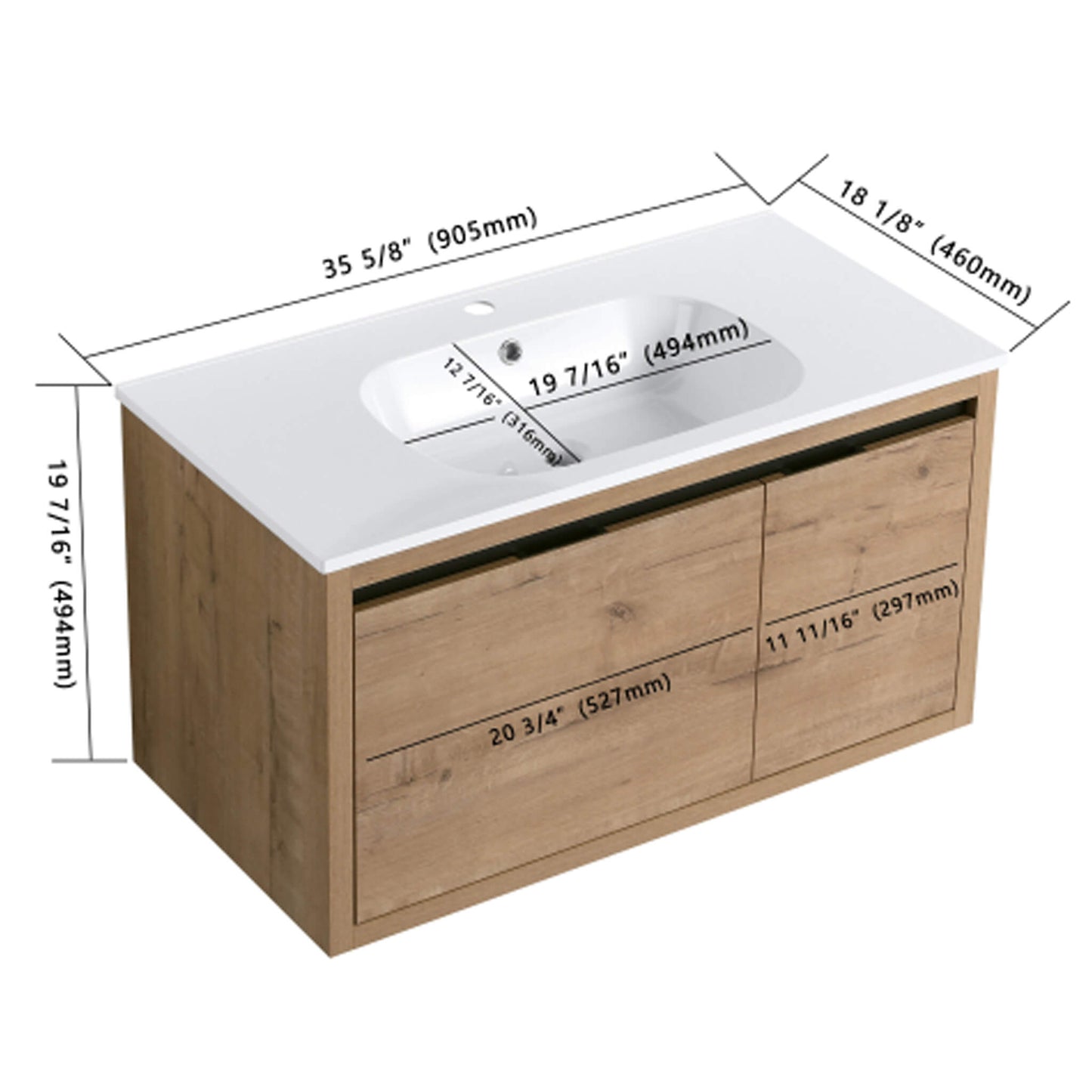 Nuvia Floating Bathroom Vanity With Resin Sink Soft Close Doors (SAK82560)