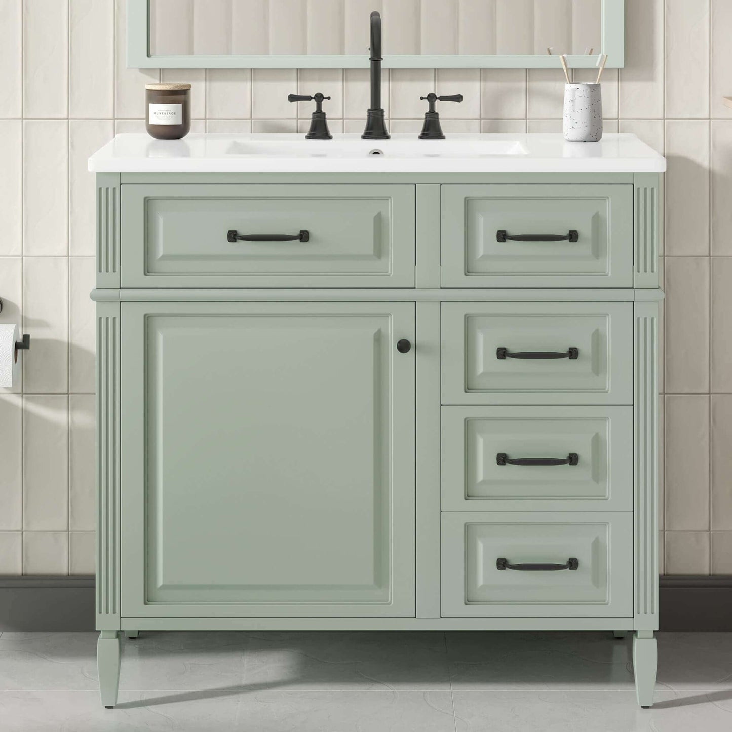 Nuvia 36-Inch Freestanding Bathroom Vanity With Ceramic Sink And Storage Cabinets [Faucet Not Included] (SAK41792)