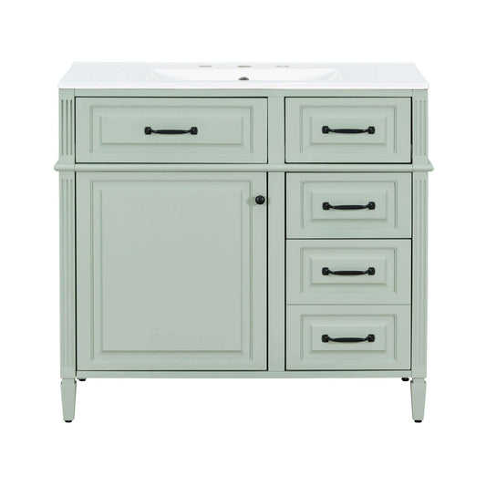 Nuvia 36-Inch Freestanding Bathroom Vanity With Ceramic Sink And Storage Cabinets [Faucet Not Included] (SAK41792)