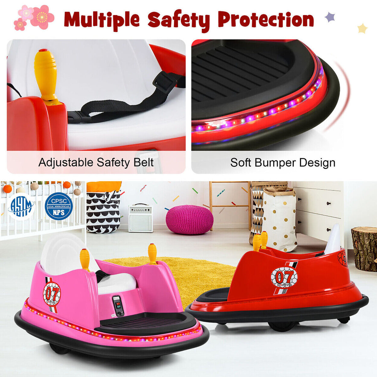 360 Degree Spin Race Bumper Car for Kids with Remote Control - 12V Vehicle Ride-On Toy