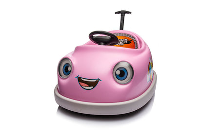 360° Pink Bumper Car Ride-On Toy with LED Remote Control for Kids (12V)