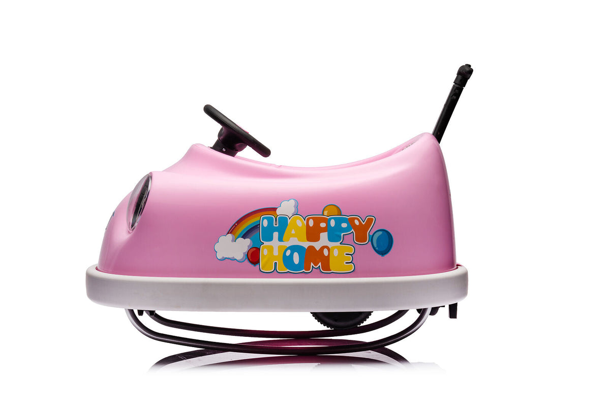 360° Pink Bumper Car Ride-On Toy with LED Remote Control for Kids (12V)