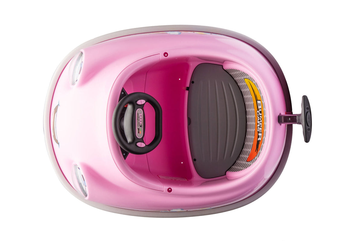 360° Pink Bumper Car Ride-On Toy with LED Remote Control for Kids (12V)