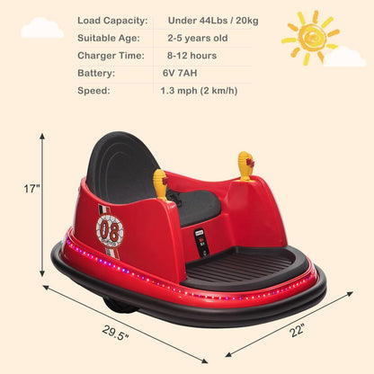 360° Remote Control Bumper Car for Kids - Red