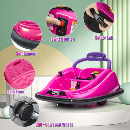 360° Rotating Bumper Car for Kids with Parental Remote Control and Light - 12V Ride-On Toy