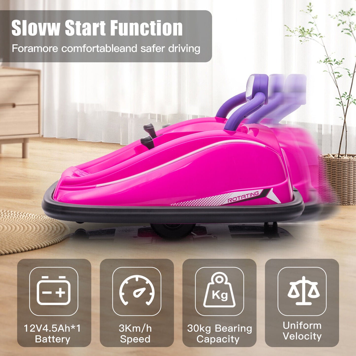 360° Rotating Bumper Car for Kids with Parental Remote Control and Light - 12V Ride-On Toy