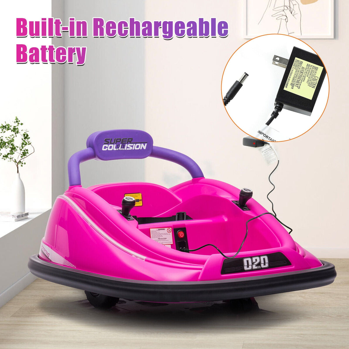 360° Spin Electric Bumper Car for Kids & Toddlers with Remote Control - 2 Modes, 12V Power