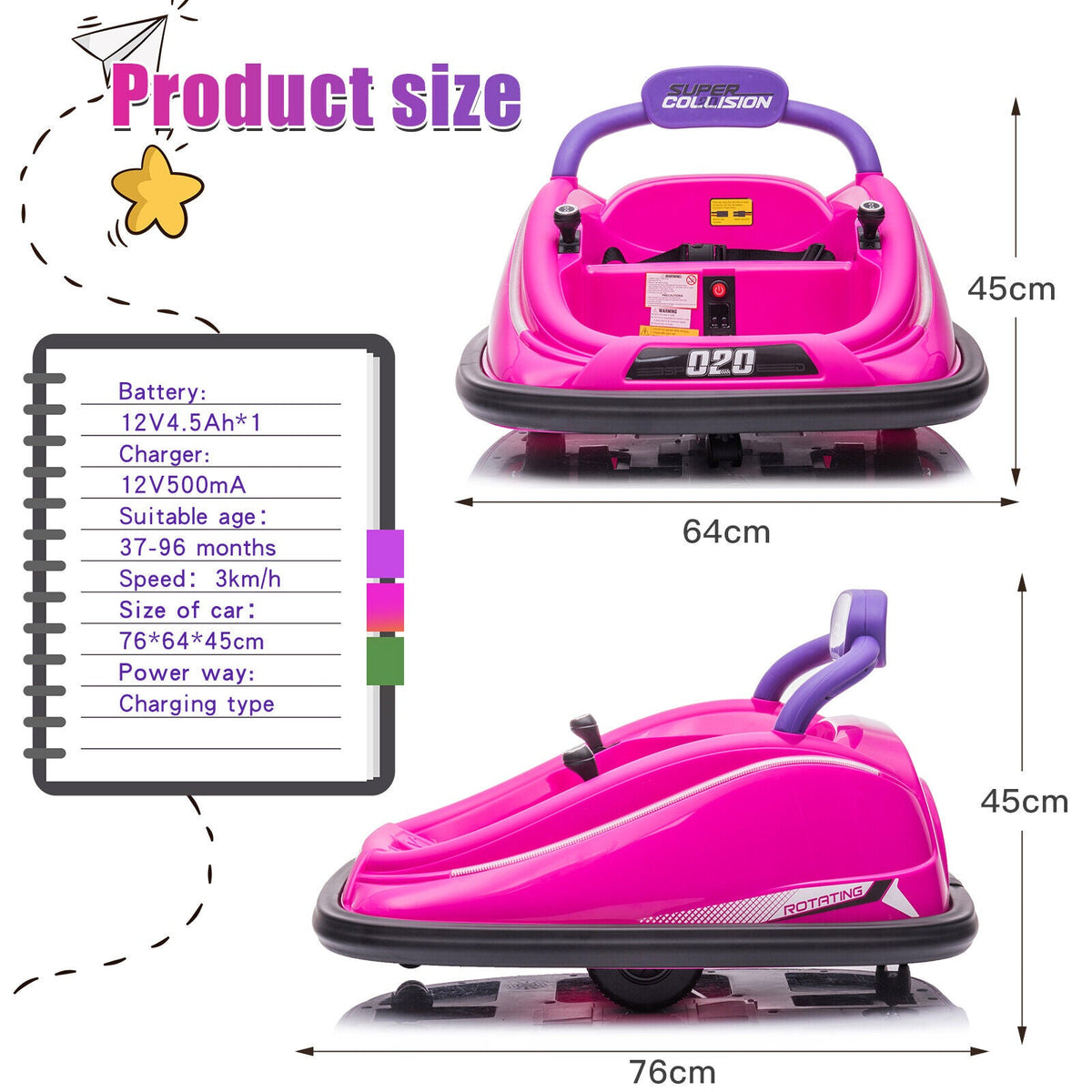 360° Spin Electric Bumper Car for Kids & Toddlers with Remote Control - 2 Modes, 12V Power