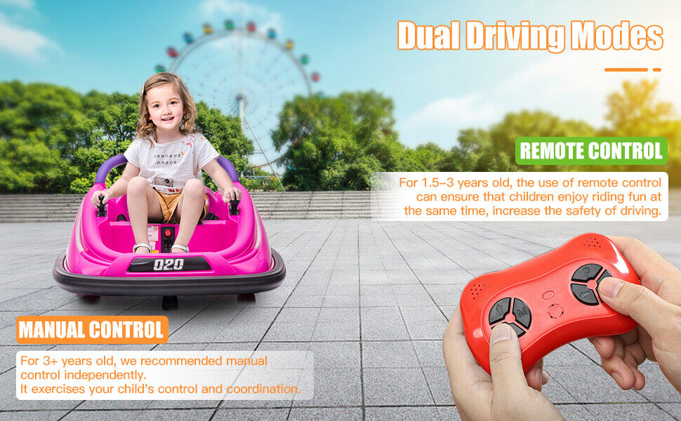 360° Spin Electric Bumper Car for Kids & Toddlers with Remote Control - 2 Modes, 12V Power