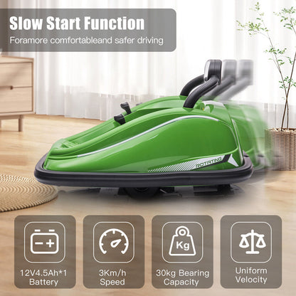 360° Spin Electric Bumper Car for Kids & Toddlers with Remote Control - Green, 12V, 2 Modes