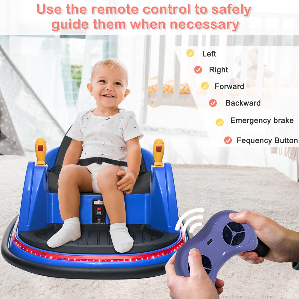 360 Spin Electric Bumper Car for Kids with LED Lights - 6V Battery Powered