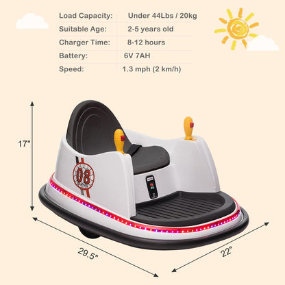 360 Spin Electric Bumper Car for Kids with LED Lights - 6V Battery Powered