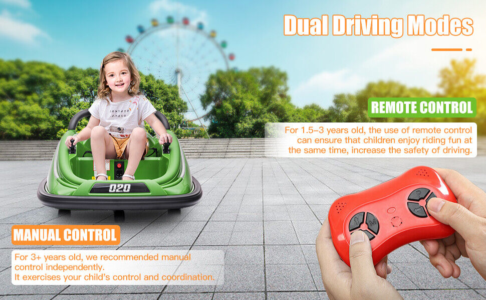 360° Spin Electric Bumper Car for Kids with LED Lights and Remote Control - 12V Ride On Vehicle