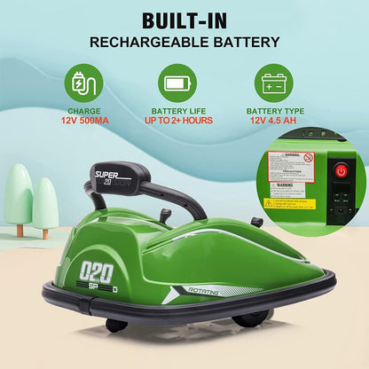 360° Spin Electric Bumper Car for Kids with Remote Control - 12V Toy Vehicle