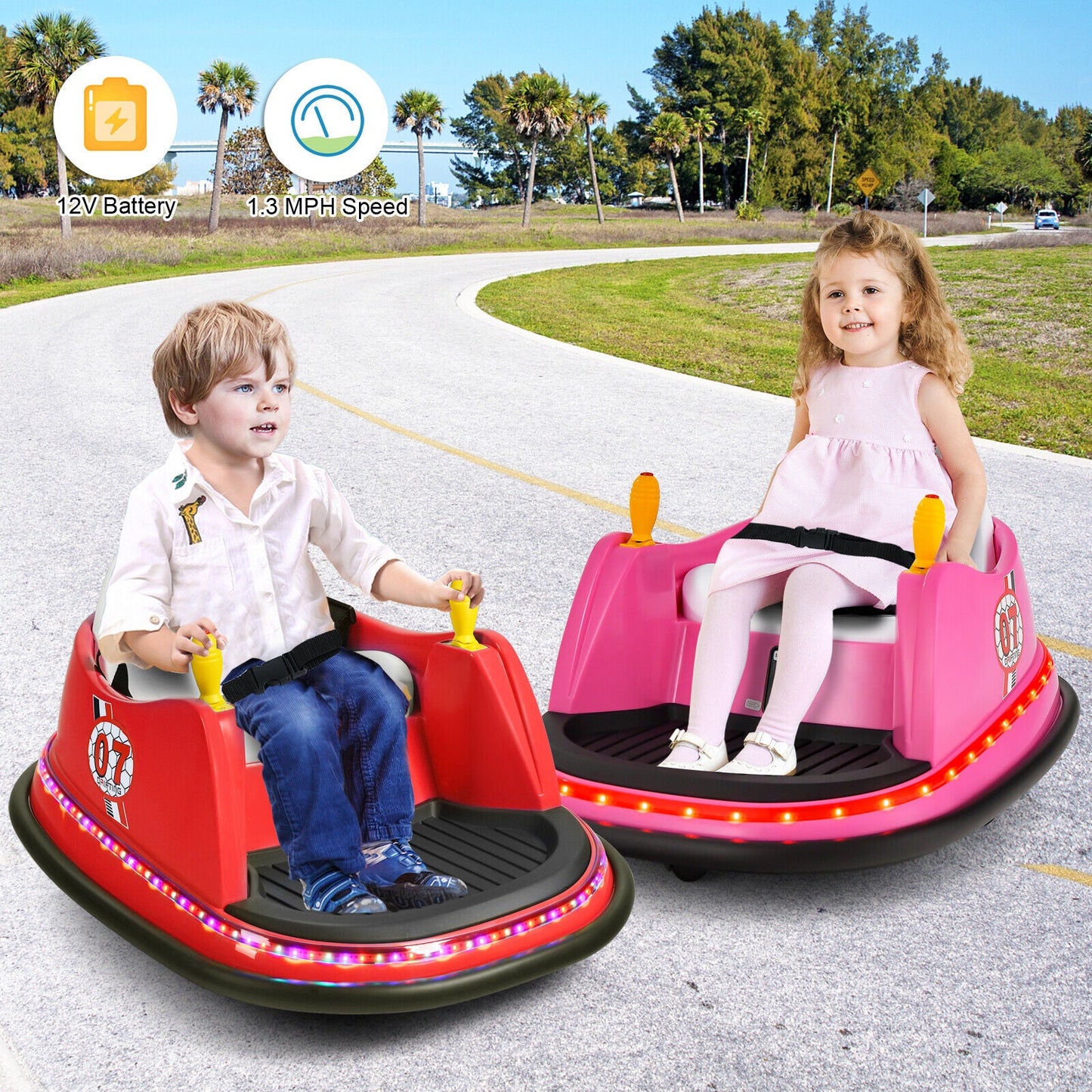 360° Spin Race Bumper Car for Kids with Remote Control - Pink 12V Vehicle