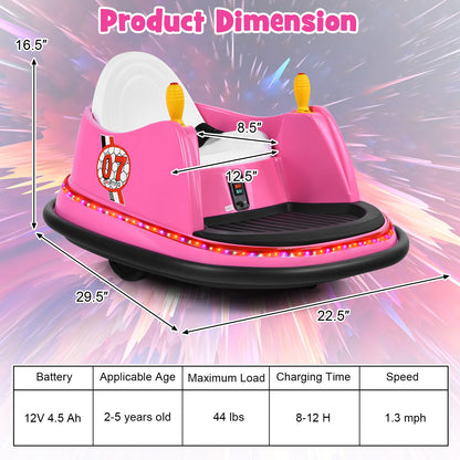 360° Spin Race Bumper Car Ride-On Toy for Kids with Remote Control - 12V Vehicle