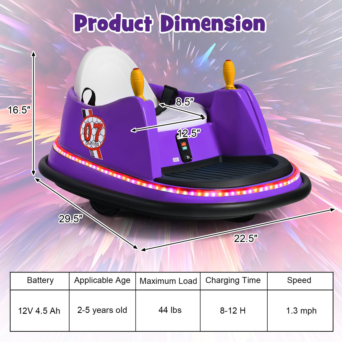 360° Spin Race Bumper Car Ride-On Toy for Kids with Remote Control - 12V Vehicle