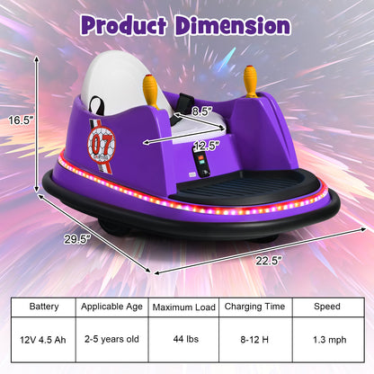 360° Spin Race Bumper Car Ride-On Toy for Kids with Remote Control - 12V Vehicle