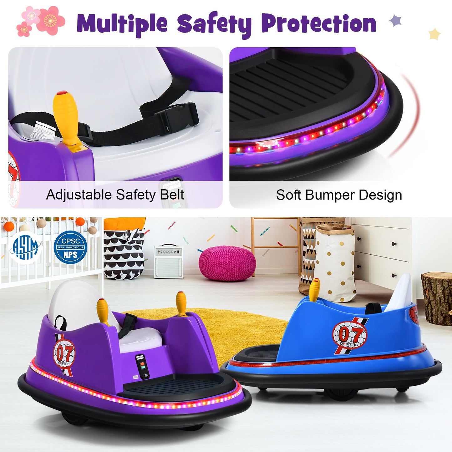 360° Spin Race Bumper Car Ride-On Toy for Kids with Remote Control - 12V Vehicle