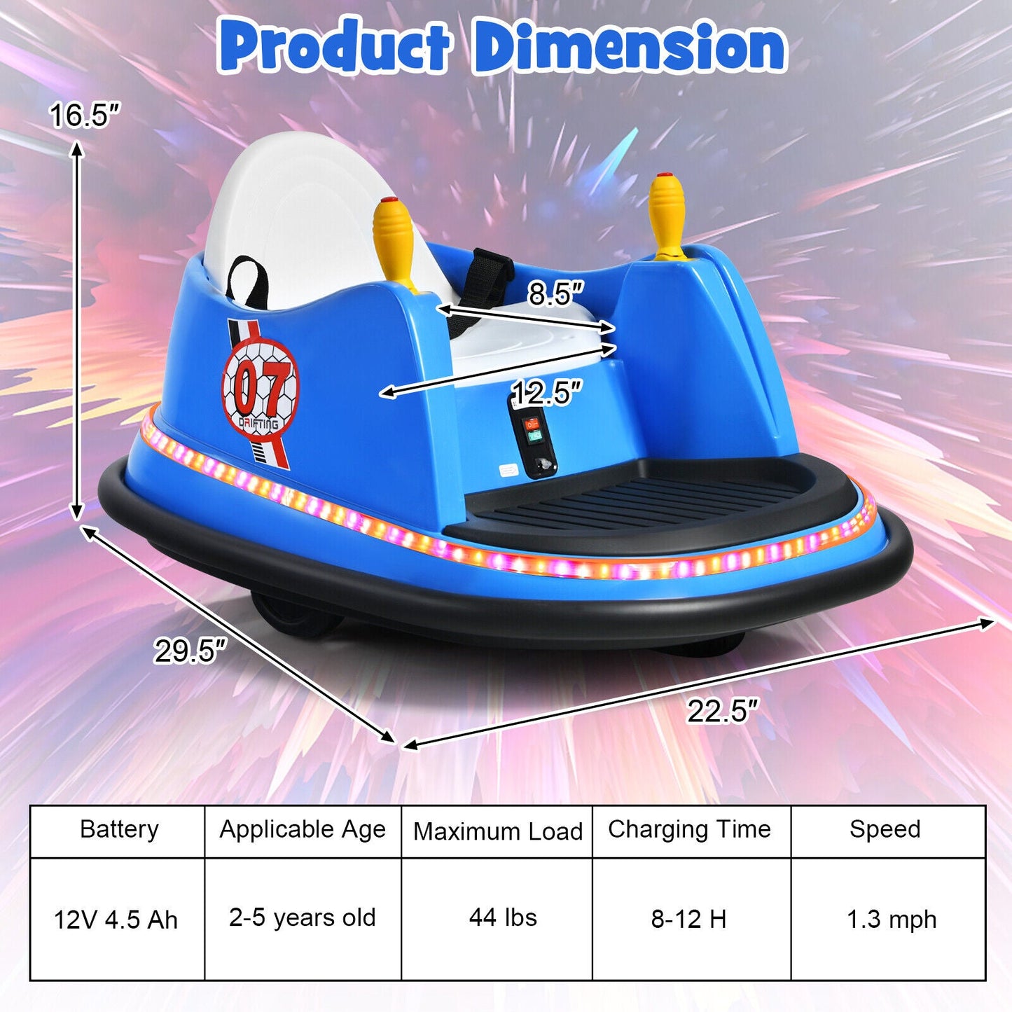 360° Spin Race Bumper Car Toy with Remote Control - 12V Blue Vehicle for Kids