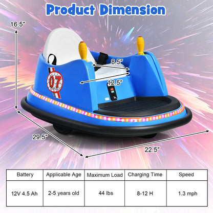 360° Spin Race Bumper Car Toy with Remote Control - 12V Blue Vehicle for Kids