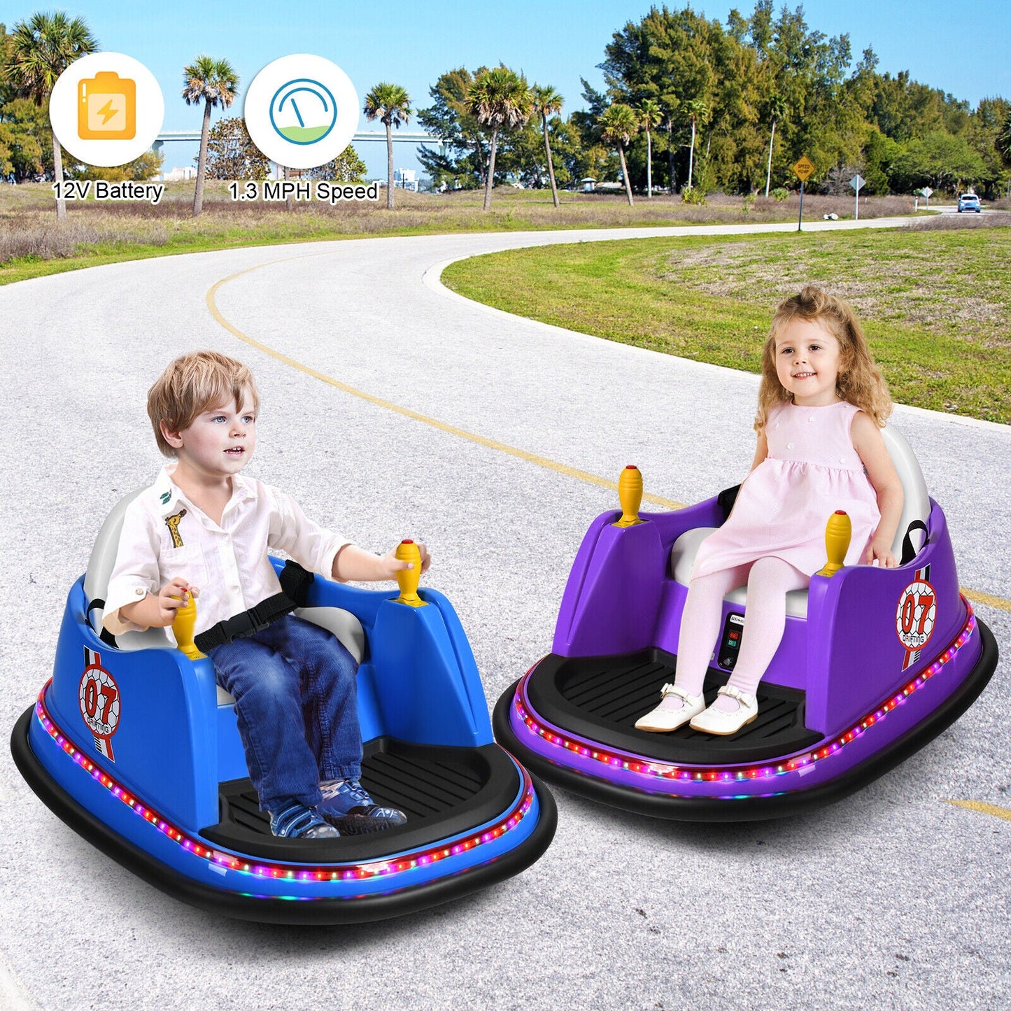 360° Spin Race Bumper Car Toy with Remote Control - 12V Purple Vehicle for Kids