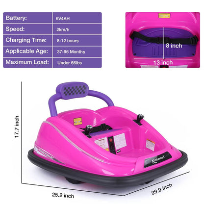 360° Spin Race Car for Kids with Remote Control and LED Lights - 6V Bumper Car Ride-On