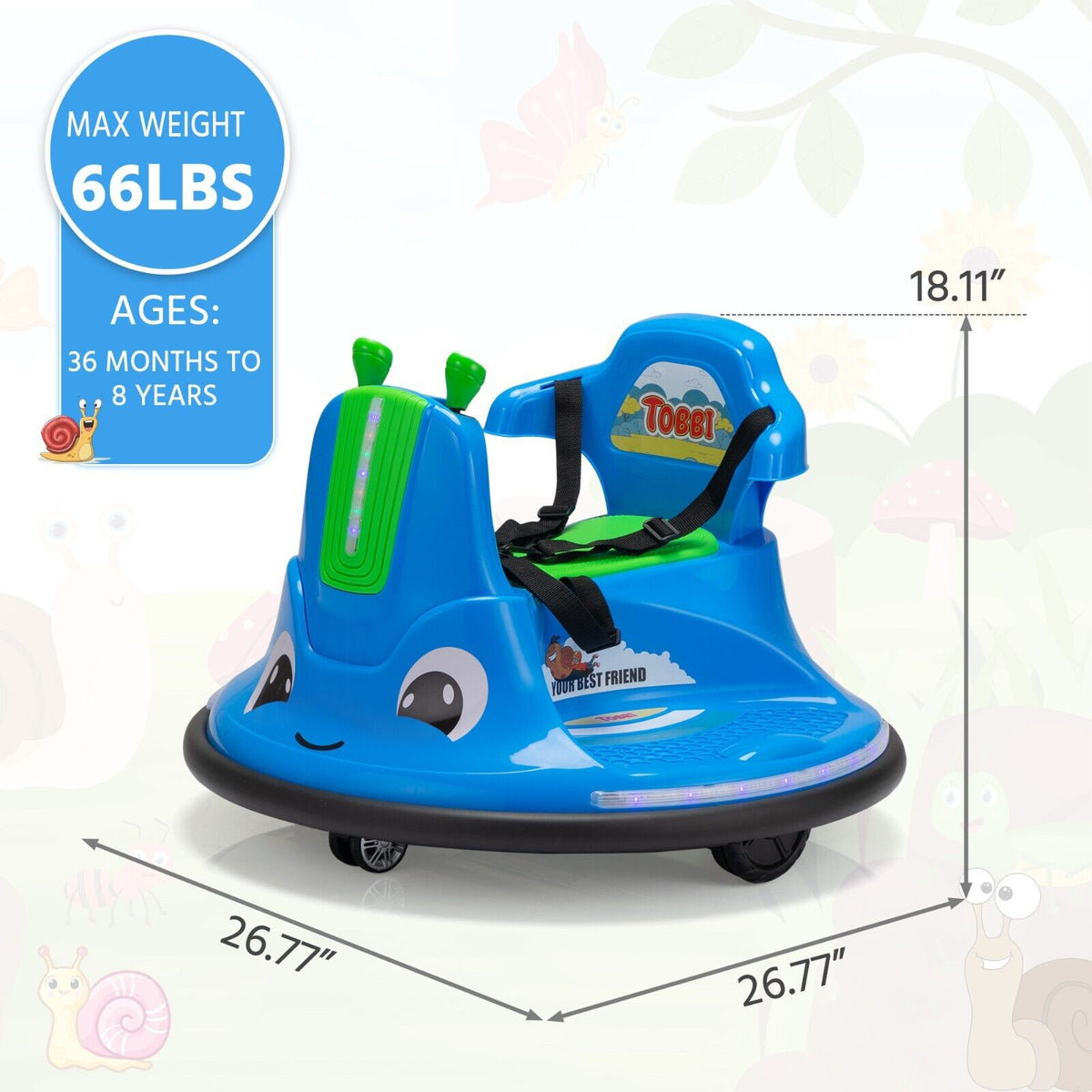 360° Spinning Bumper Car with Dual Motors, LED Lights & Remote Control - TOBBI