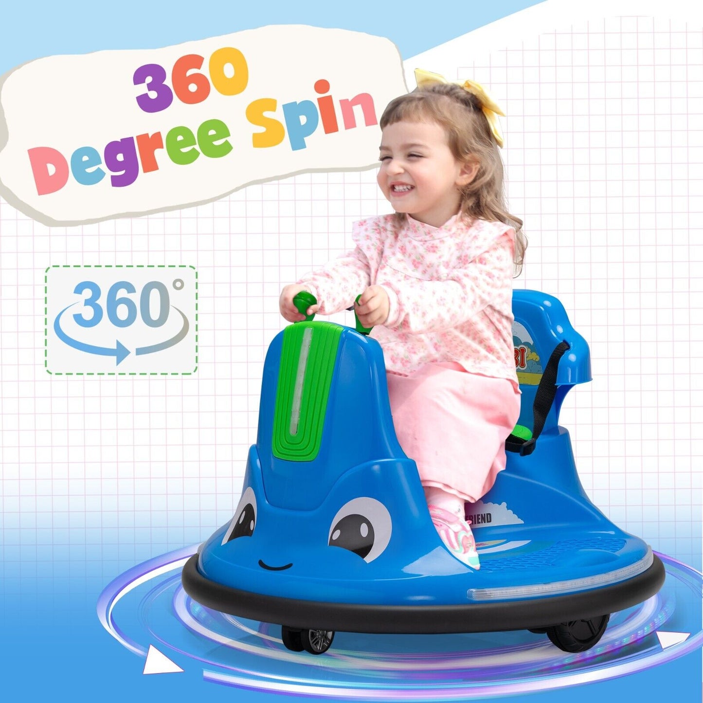 360° Spinning Bumper Car with Dual Motors, LED Lights & Remote Control - TOBBI